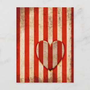 Carte Postale Vintage Coeur rouge rayures