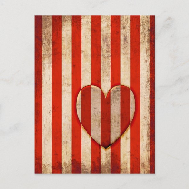 Carte Postale Vintage Coeur rouge rayures (Devant)
