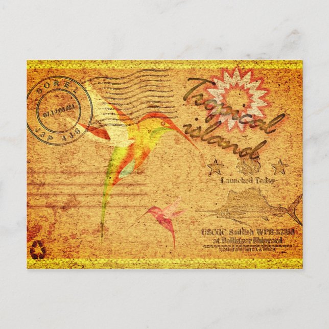 Carte postale vintage colibri de l'île tropicale (Devant)