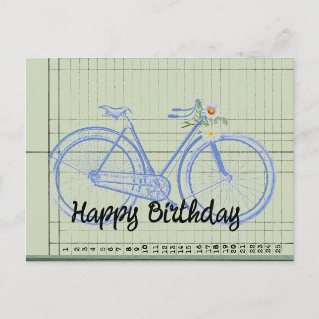 Carte Postale Vintage collage de vélo heureux anniversaire (Devant)