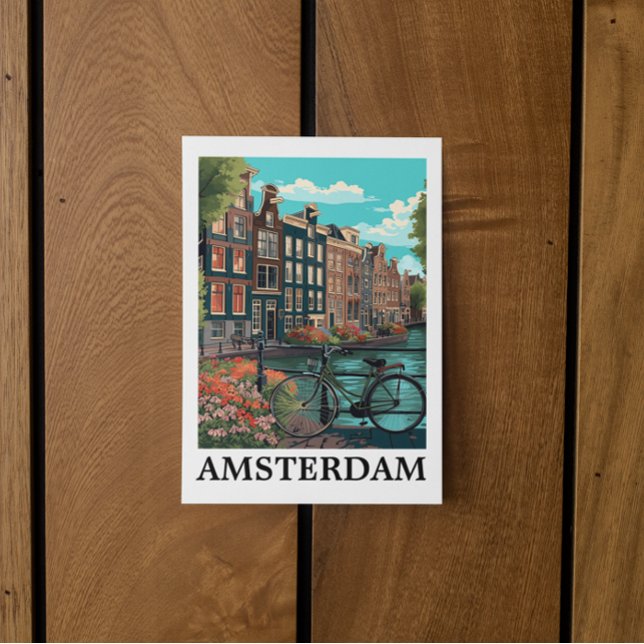 Carte Postale Vintage coloré Amsterdam Pays-Bas Canal View (amsterdam holland travel postcard)