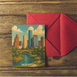 Carte Postale Vintage coloré Houston Texas Skyline