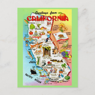 Carte Postale Vintage Colorful California Map