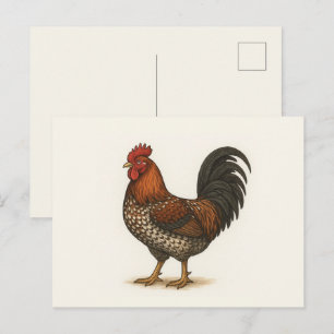 Carte postale vintage Coq   Art de poulet de ferme