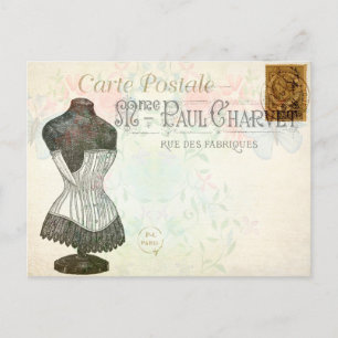 Carte Postale Vintage Corset victorien Vieux-Mode français