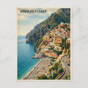 Carte Postale Vintage Côte amalfitaine Italie Voyage Rétro