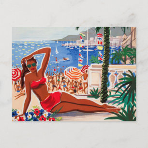Carte Postale Vintage Côte d'Azur Beach Girl