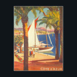 Carte Postale Vintage Côte d'Azur Voyage en France<br><div class="desc">Publicité européenne Vintage spéciale - Plage,  village,  personnes,  palmiers,  mer bleue et ciel</div>