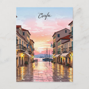 Carte Postale Vintage coucher de soleil Corfou Grèce Voyage