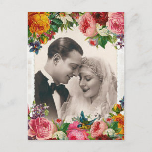 Carte postale vintage Couple in Love Mariage Roses