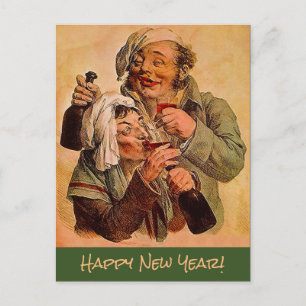 Carte Postale Vintage couple partage Tonic Happy New Year toast 