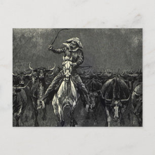 Carte Postale Vintage Cowboys, un stampede de Frederic Remington