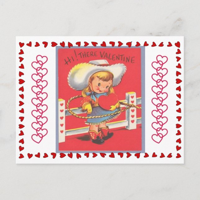Carte Postale Vintage Cowgirl Lassos Votre coeur Valentine (Devant)