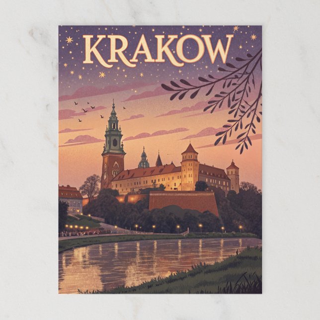 Carte Postale Vintage Cracovie Wawel Castle Twilight (Créateur téléchargé)