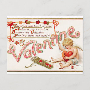 Carte postale vintage Cupid Sews Heart Valentine