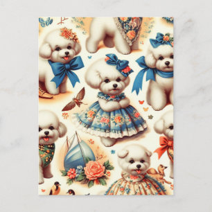 Carte Postale Vintage Cute Bichon Frisé Peinture