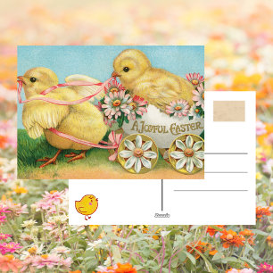 Carte postale vintage Cute Chick Floral Joyeux Pâq