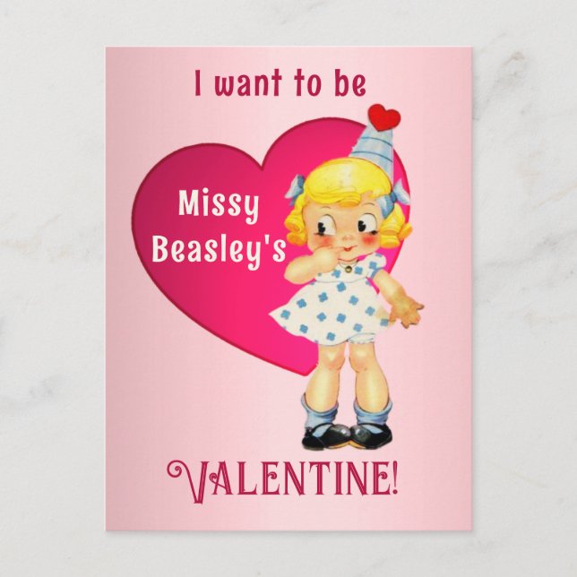 Carte postale vintage Cute Girl Valentine Holiday (Devant)