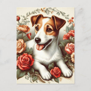 Carte Postale Vintage Cute Jack Russell Terrier Floral