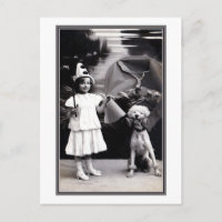 Vintage cute te little Pierrot girl with poodle ph