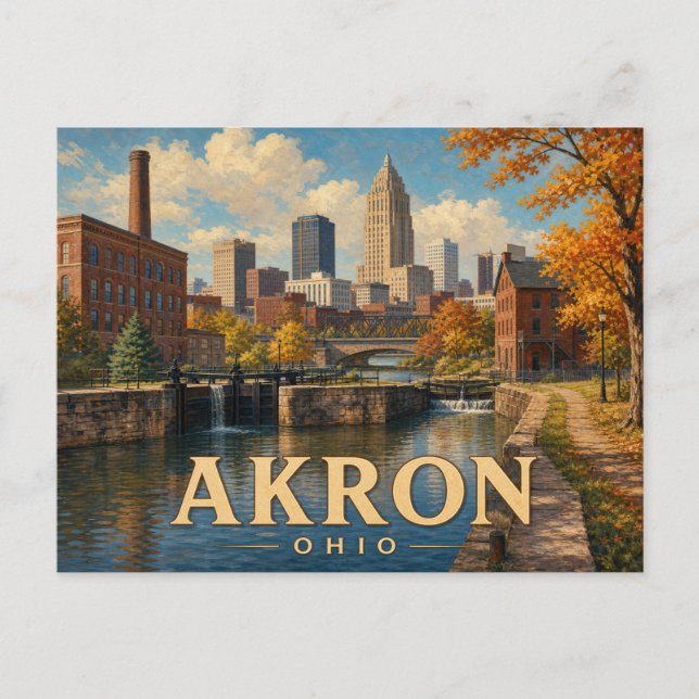 Carte postale vintage d'Akron Ohio (Devant)