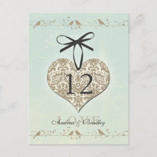 Carte Postale Vintage Damask Heart Mint Gold Table Numéro