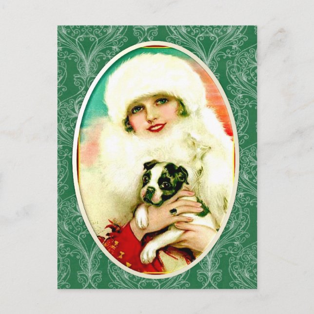 Carte Postale Vintage dame avec Boston Terrier (Devant)