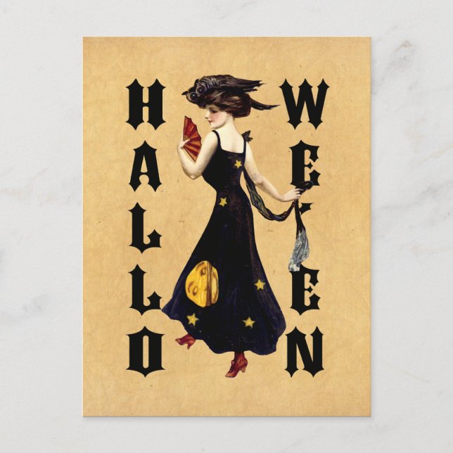 Carte Postale Vintage dame d'Halloween (Devant)