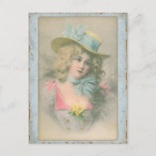 Carte Postale Vintage dame édouardienne en bleu dans les années 
