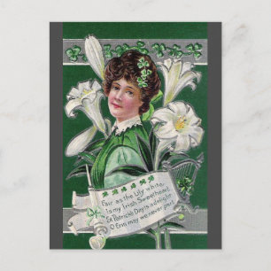 Carte Postale Vintage dame irlandaise avec Lys St Patrick's Day