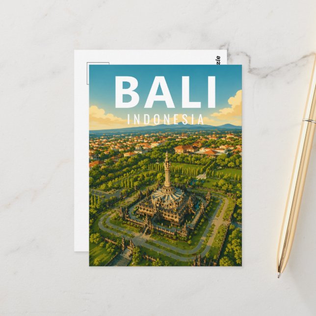 Carte postale vintage de Bali - Monument Bajra San (Devant/Arrière en situation)