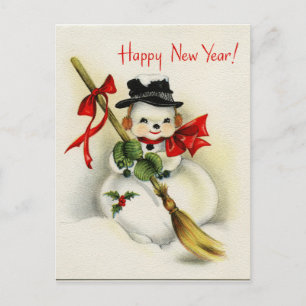Carte postale vintage de bonhomme de neige de