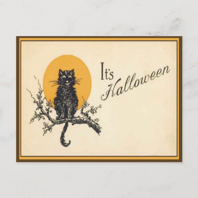 Carte postale vintage de chat pour Halloween (Devant)
