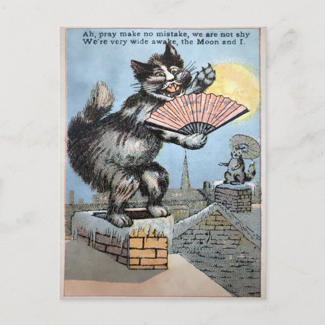 Carte postale vintage de chat sur le toit (Devant)