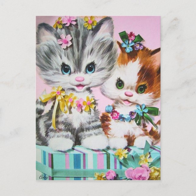 Carte postale vintage de chats d'anniversaire mign (Devant)