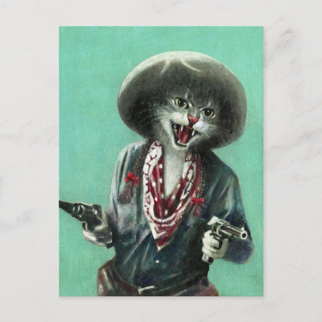 Carte postale vintage de cow-girl de chaton (Devant)