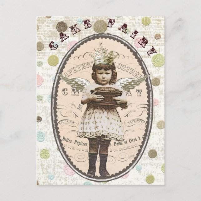 Carte postale vintage de fée de gâteau photo (Devant)