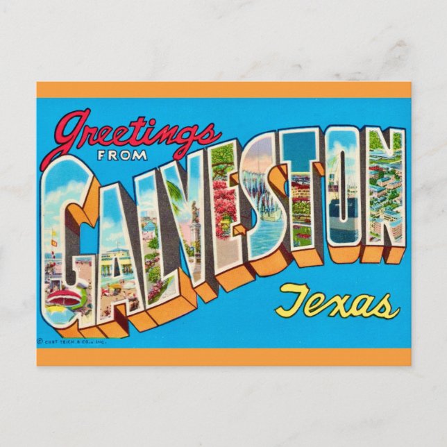 Carte postale vintage de Galveston Texas (Devant)