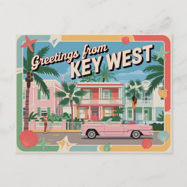 Carte postale vintage de Key West | Salutations de (Devant)