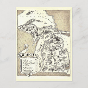 Carte postale vintage de la carte du Michigan