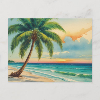 Carte postale vintage de la plage au palmier de Fl