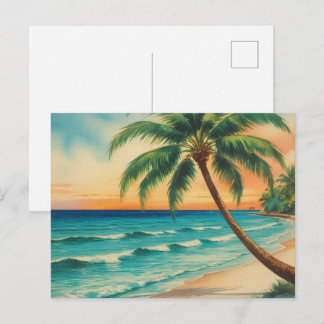 Carte postale vintage de la plage au palmier de Fl