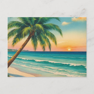 Carte postale vintage de la plage au palmier de Fl
