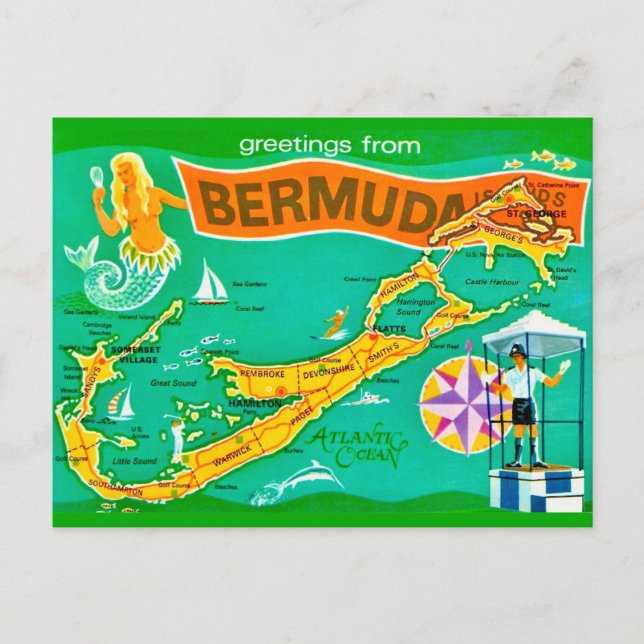 Carte postale vintage de la sirène des Bermudes (Devant)