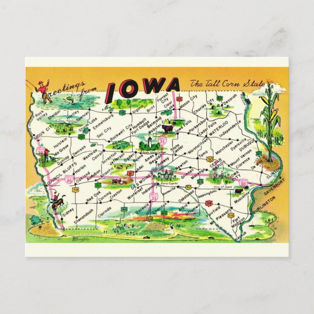 Carte postale vintage de l'Iowa (Devant)
