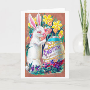 Carte postale vintage de Pâques lapin oeuf fleur