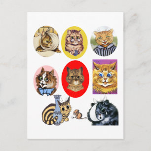 Carte postale vintage de portraits d'art de chat