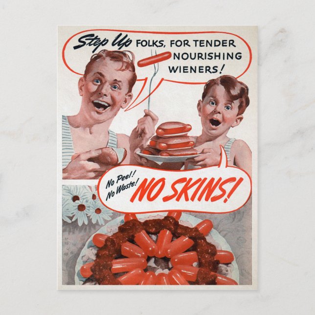 Carte postale vintage de publicité de hot dog (Devant)