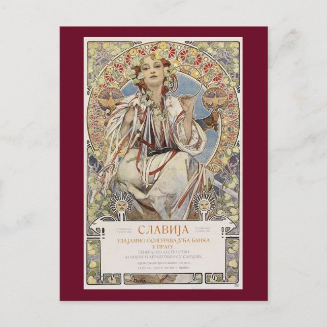 Carte Postale Vintage de Slavia 1907 d'Alphonse Mucha (Devant)