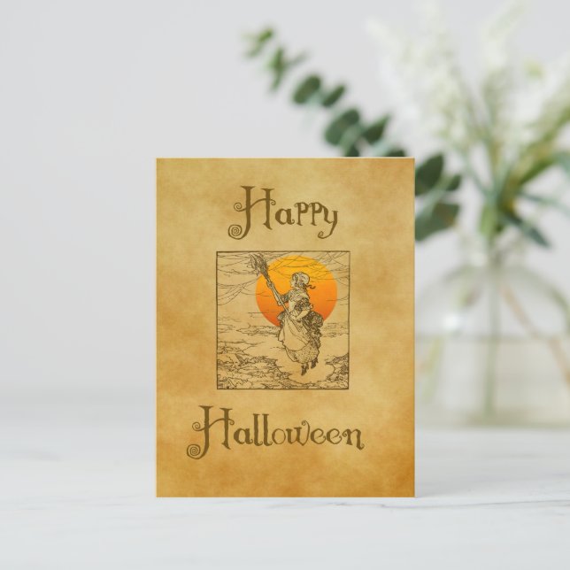 Carte postale vintage de sorcière d'Halloween (Debout devant)